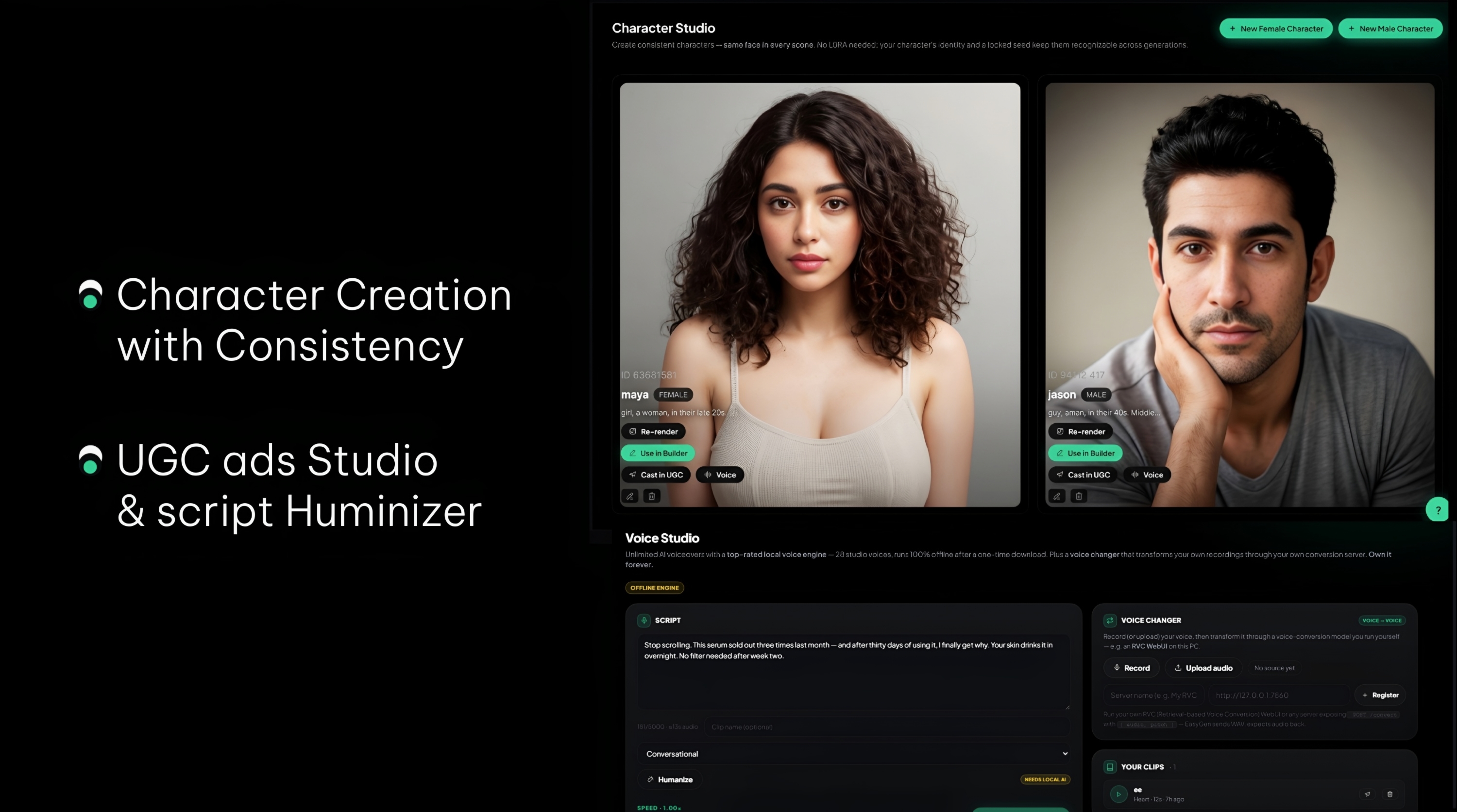 Character creation and UGC ads studio